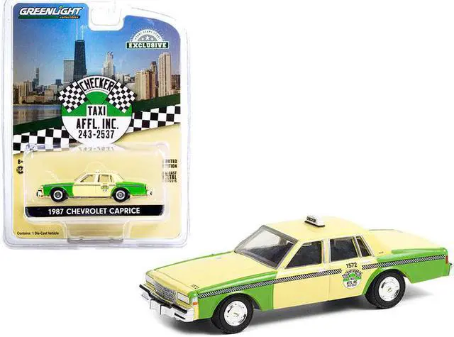 Main image of 1987 Chevrolet Caprice Yellow and Green "Chicago Checker Taxi Affl Inc." "Hobby Exclusive" 1/64 Diecast Model Car by Greenlight