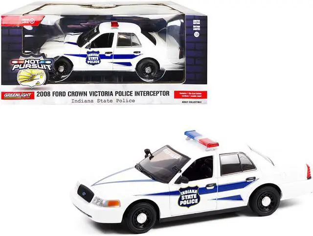 Main image of 2008 Ford Crown Victoria Police Interceptor White with Dark Blue Stripes "Indiana State Police" "Hot Pursuit" Series 1/24 Diecast Model Car by Greenlight