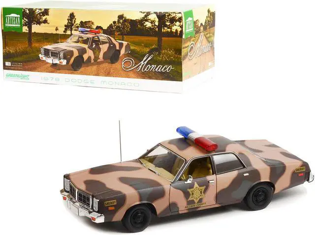 Main image of 1978 Dodge Monaco Brown Camouflage "Hazzard County Sheriff" 1/18 Diecast Model Car by Greenlight