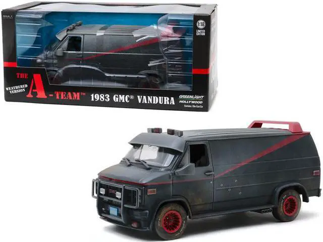 Main image of 1983 GMC Vandura Black Weathered Version with Bullet Holes "The A-Team" (1983-1987) TV Series 1/18 Diecast Model Car by Greenlight