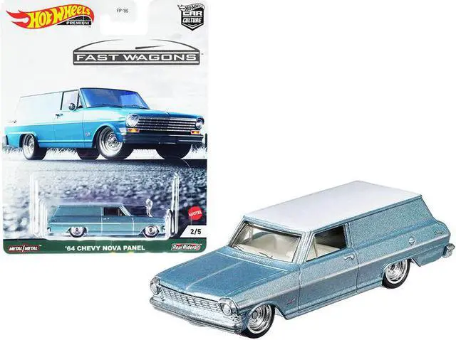 Alt view image 2 of 5 - 1964 Chevrolet Nova Panel Light Blue Metallic with White Top \Fast Wagons\ Series Diecast Model Car by Hot Wheels"""