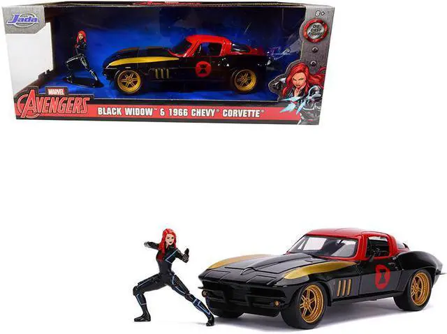 Alt view image 6 of 6 - 1966 Chevrolet Corvette with Black Widow Diecast Figurine "Avengers" "Marvel" Series 1/24 Diecast Model Car by Jada