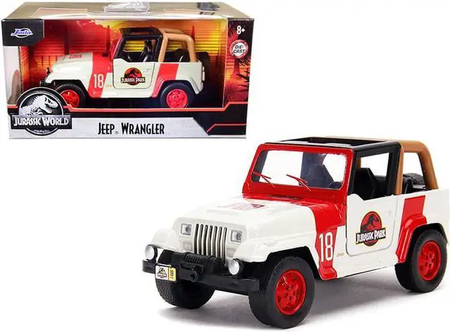 Main image of Jeep Wrangler #18 "Jurassic Park" Red and Beige "Jurassic World" 1/32 Diecast Model Car by Jada