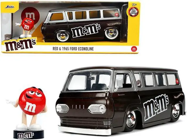 Main image of 1965 Ford Econoline Bus Brown Metallic and Silver with Red M&M's Diecast Figurine "Hollywood Rides" Series 1/24 Diecast Model Car by Jada