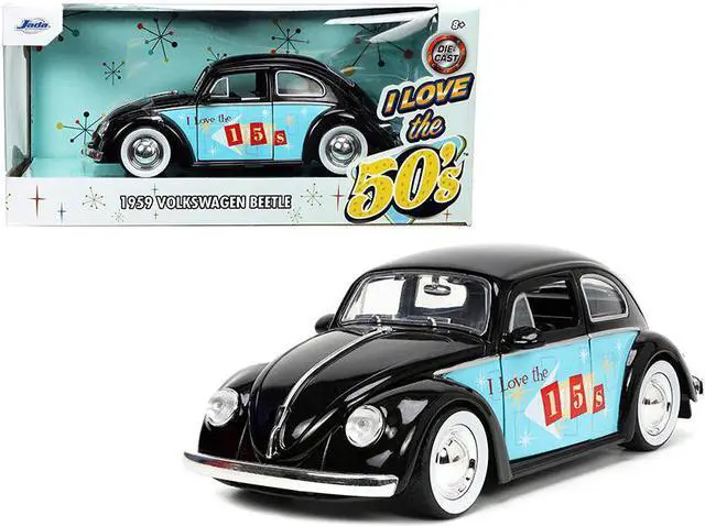 Main image of 1959 Volkswagen Beetle Black with Graphics "I Love the 50's" Series 1/24 Diecast Model Car by Jada