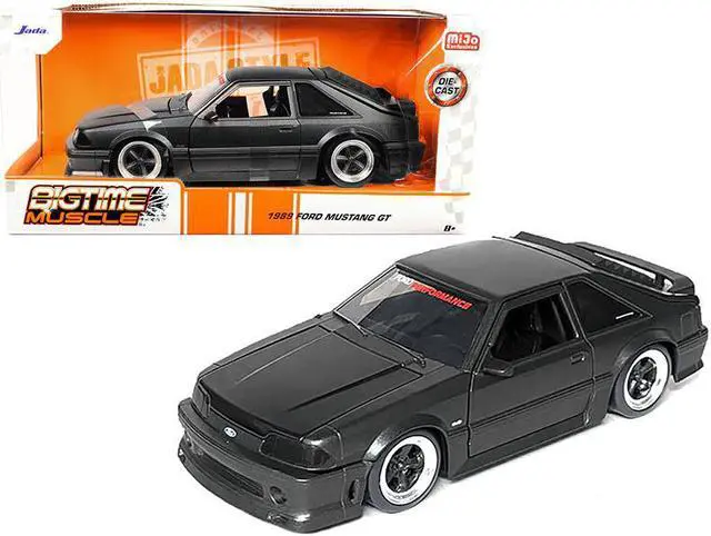 Main image of 1989 Ford Mustang GT 5.0 Matt Black Metallic with Matt Black Hood "Bigtime Muscle" Series 1/24 Series Diecast Model Car by Jada