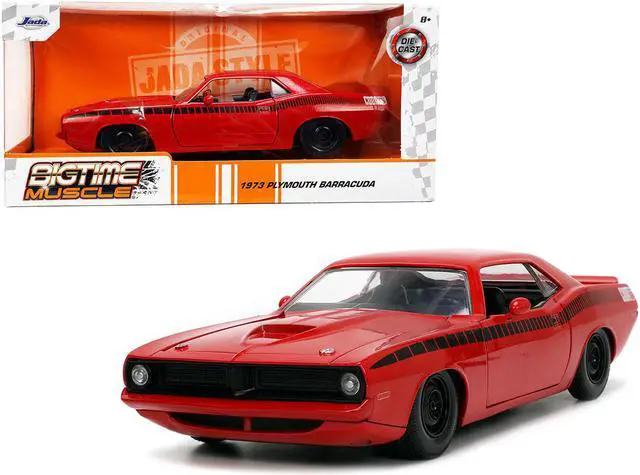 Main image of 1973 Plymouth Barracuda Red with Black Stripes "Bigtime Muscle" Series 1/24 Diecast Model Car by Jada
