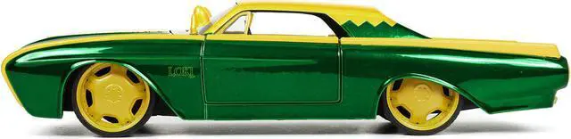Main image of 1963 Ford Thunderbird Green and Yellow Metallic with Hood Graphics and Loki Diecast Figure "Loki" "Marvel" Series 1/24 Diecast Model Car by Jada