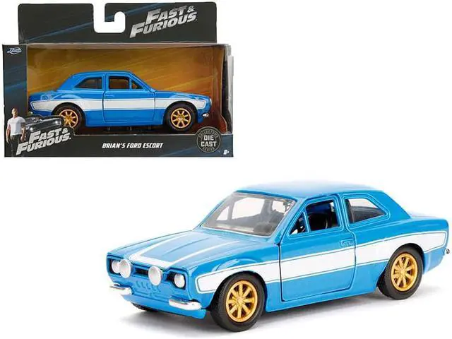 Alt view image 7 of 7 - Brian's Ford Escort Light Blue with White Stripes "Fast & Furious" Movie 1/32 Diecast Model Car by Jada