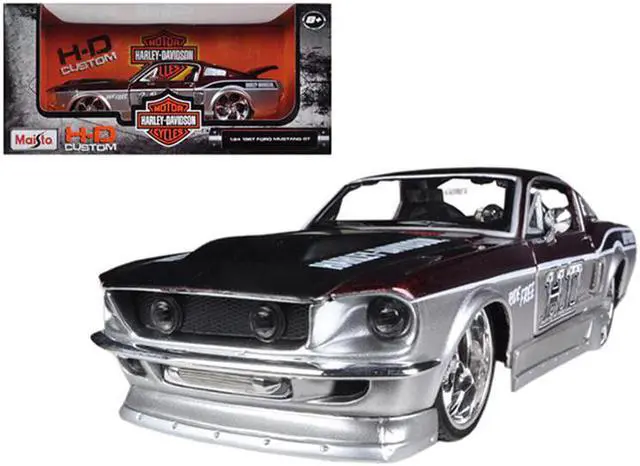 Alt view image 2 of 4 - 1967 Ford Mustang GT Red and Silver "Harley Davidson" 1/24 Diecast Model Car by Maisto