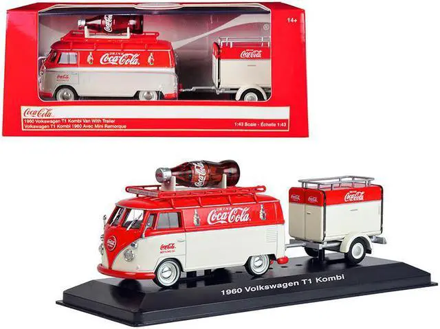 Main image of 1960 Volkswagen T1 Kombi Van with Trailer Red and Cream "Coca Cola" 1/43 Diecast Model Car by Motorcity Classics
