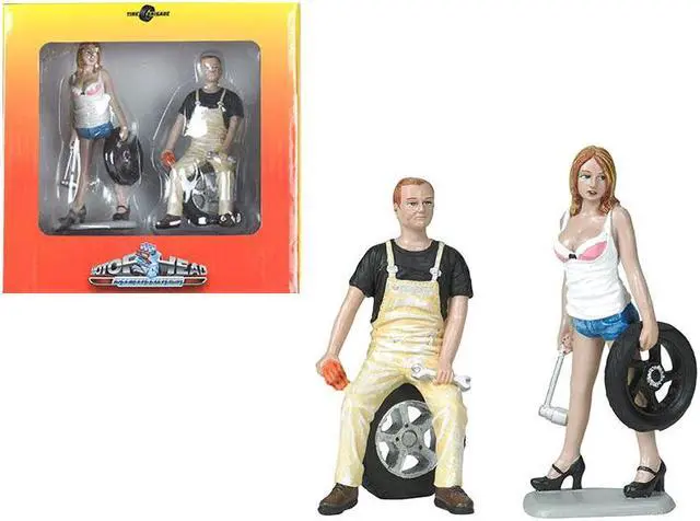 Alt view image 7 of 8 - Meg and Derek Tire Brigade 2 piece Figurine Set 1/18 by Motorhead Miniatures