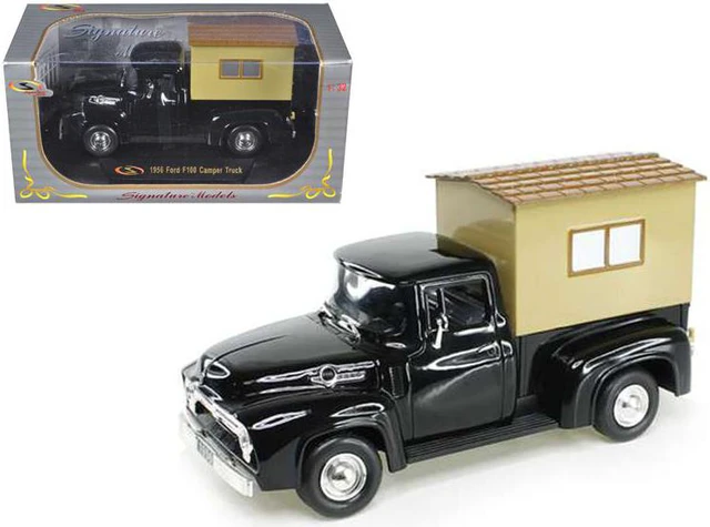 Alt view image 3 of 4 - Signature Models 32395BK 1956 Ford F-100 Pickup Truck Black with Camper 1-32 Diecast Model Car