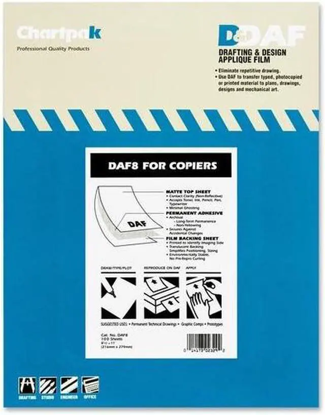Alt view image 8 of 10 - Chartpak DAF8 Self-Adhesive Drafting Applique Film, 8-1/2 x 11, Clear, 100/Box