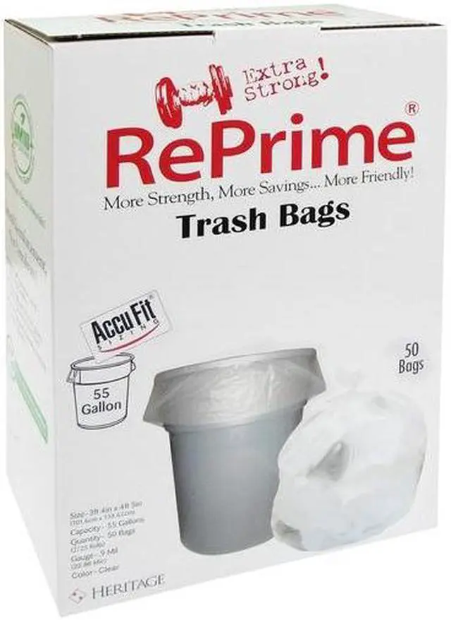 Alt view image 9 of 9 - RePrime Can Liners 55gal 0.9mil Clear 40" x 53" 50/Box 3 Boxes/Carton