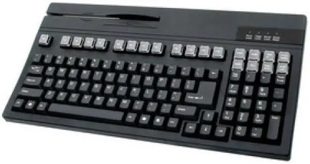 Main image of UNITECH K2726U-B KEYBOARD K2726 USB US 104 KEYS KEYBOARD TRIPLE TRACK MSR 9 PIN BAR CODE PORT 21 RE-LEGENDABLE KEYS 10 REPLACEMENT KEYS CAP COVERS BLACK