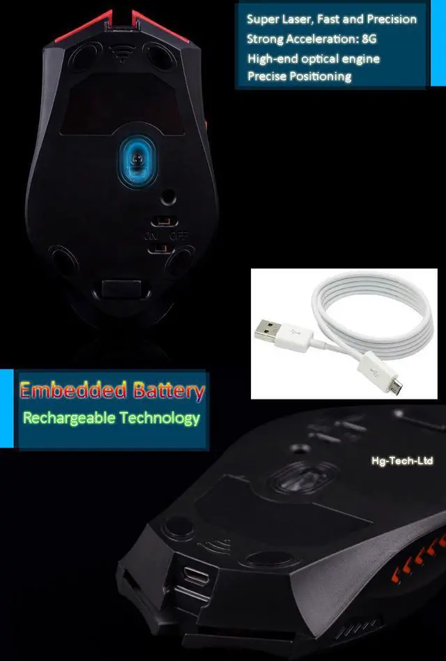 Alt view image 4 of 6 - 2.4GHz Wireless Rechargeable 2400DPI Magic Hawk X3 6 Buttons Optical Usb Mouse