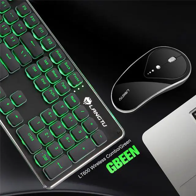 Alt view image 2 of 7 - Wireless Keyboard and Mouse Combo Water Resistance 2.4G Green Backlit and Wireless Soundless Mouse with Nano USB Receiver for Laptop PC Mac