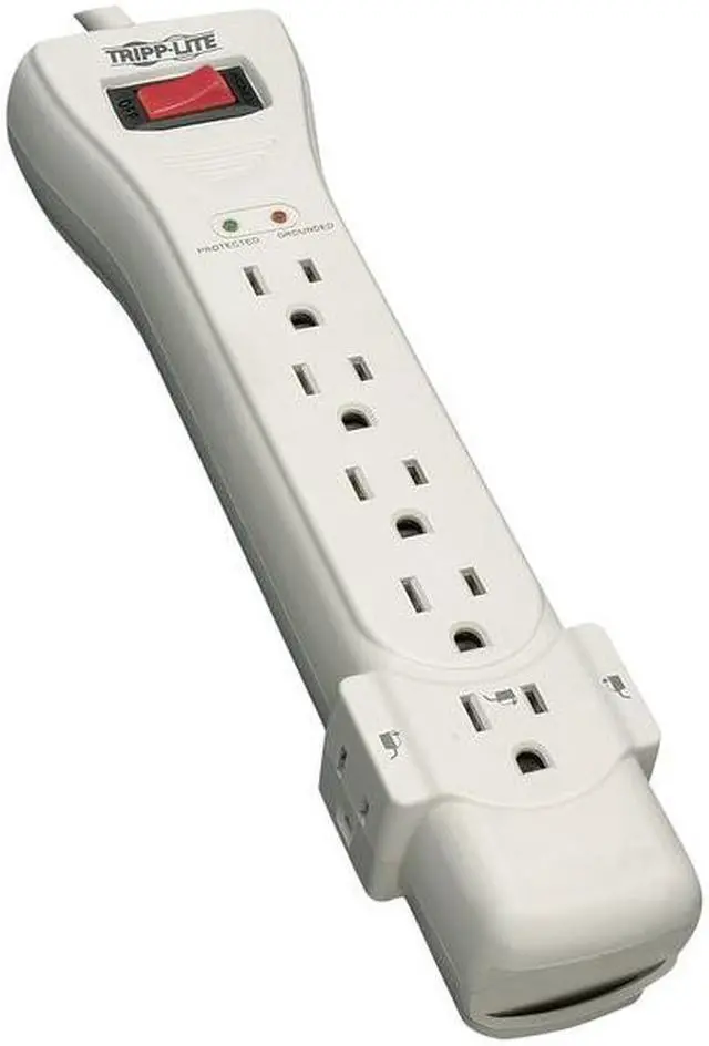 Alt view image 2 of 20 - Eaton Tripp Lite Series Protect It! 7-Outlet Surge Protector, 7 ft. Cord with Right-Angle Plug, 2160 Joules, Diagnostic LEDs, Light Gray Housing - 7 x NEMA 5-15R - 1800 VA - 2160 J - 120 V AC Input - 120 V AC Output - 7 ft