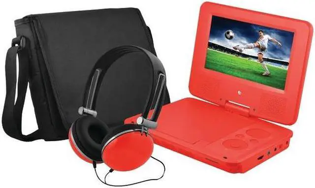 Alt view image 12 of 19 - Ematic EPD707RD 7-Inch Portable DVD Player with Matching Headphones and Bag (Red)