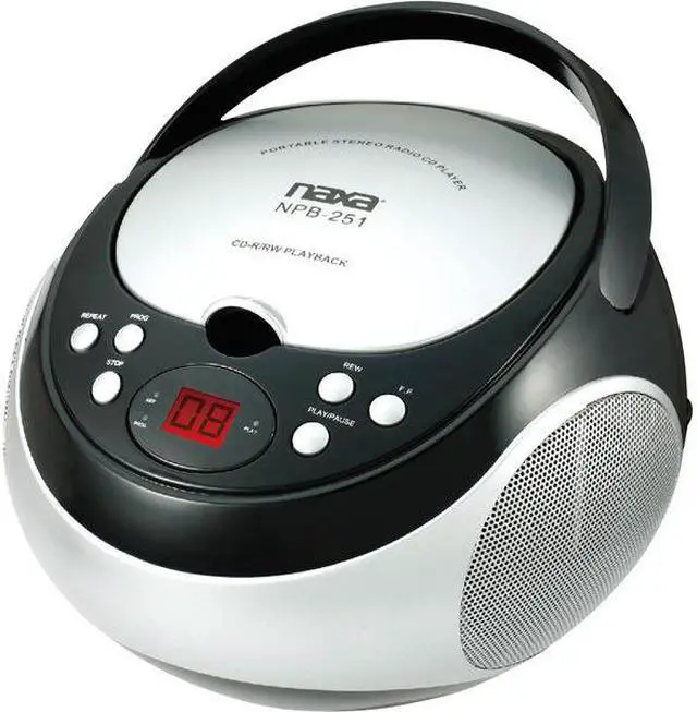Alt view image 6 of 6 - Naxa NPB251BK Portable CD Player with AM/FM Radio (Black)