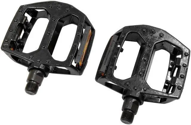 Alt view image 2 of 2 - 2 Pcs Black Aluminium Alloy Reflector Flat Type Nonslip Cycling Bicycle Pedals