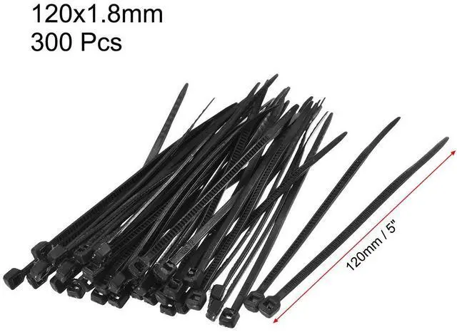 Alt view image 2 of 4 - 300pcs Cable Zip Ties 4.7 Inch x 0.07 Inch Self-Locking Nylon Tie Wraps Black