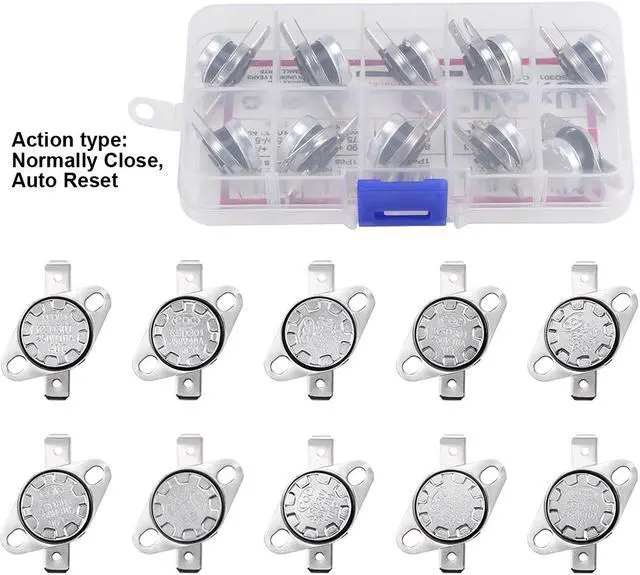 Alt view image 7 of 7 - 20pcs NC+NO KSD301 Thermostat 40-135°C/104-275°F(NC) 40-100°C/104-212°F(NO) Temperature Thermal Control Switch Assortment Kit
