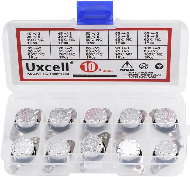 Main image of 10pcs NC KSD301 Thermostat 40-100°C(104-212°F) Temperature Thermal Control Switch 40 45 50 55 60 65 70 80 90 100°C Normally Close Assortment Kit