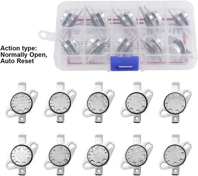 Alt view image 6 of 7 - 20pcs NC+NO KSD301 Thermostat 40-135°C/104-275°F(NC) 40-100°C/104-212°F(NO) Temperature Thermal Control Switch Assortment Kit