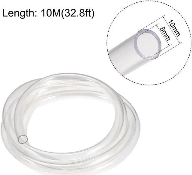 Alt view image 3 of 3 - PVC Clear Vinly Tubing,8mm ID x 10mm OD,10 Meter/32.8ft,Plastic Flexible Hose Tube,Flex Pipe for Water,Beverage Pump