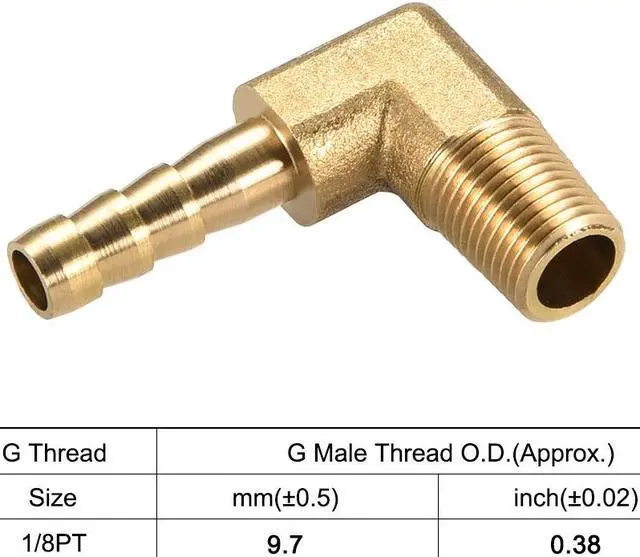 Alt view image 5 of 5 - Brass Barb Hose Fitting, 90 Degree Elbow 6mm Barbed to 1/8" G Male Pipe Adapter Connector 2pcs