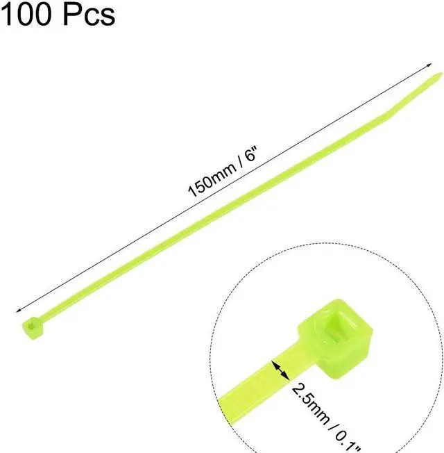 Alt view image 2 of 3 - Cable Zip Ties 150mmx2.5mm Self-Locking Nylon Tie Wraps Fluorescent Green 100pcs
