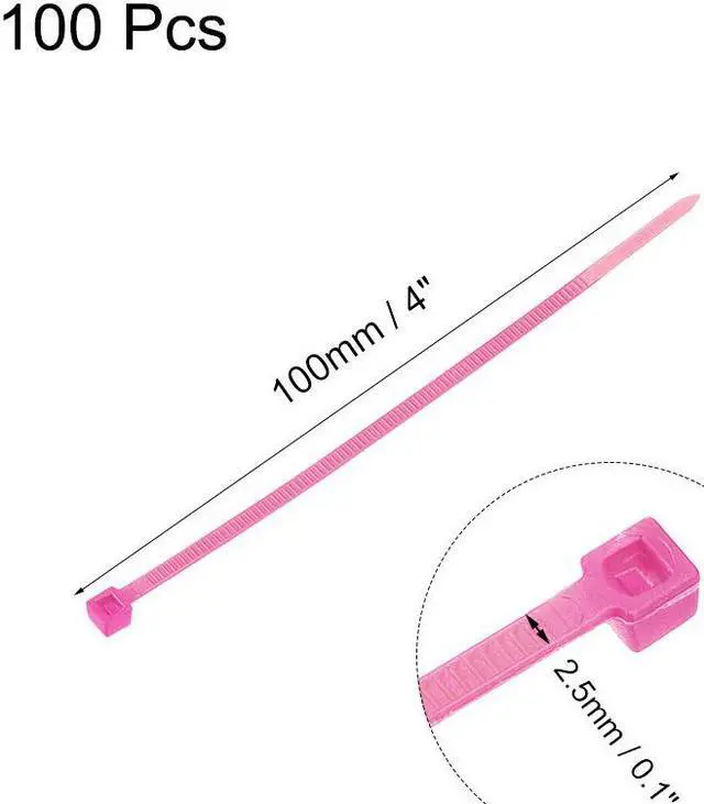 Alt view image 2 of 3 - Cable Zip Ties 100mmx2.5mm Self-Locking Nylon Tie Wraps Pink 100pcs