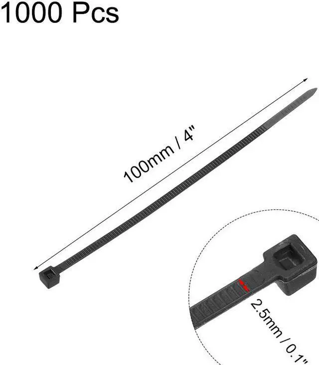 Alt view image 2 of 3 - Cable Zip Ties 100mmx2.5mm Self-Locking Nylon Tie Wraps Black 1000pcs