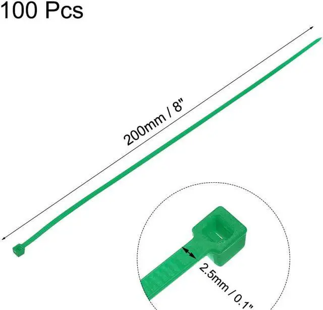 Alt view image 2 of 3 - Cable Zip Ties 200mmx2.5mm Self-Locking Nylon Tie Wraps Green 100pcs