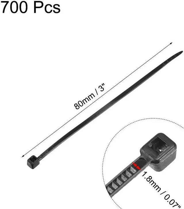 Alt view image 2 of 3 - Cable Zip Ties 80mmx1.8mm Self-Locking Nylon Tie Wraps Black 700pcs