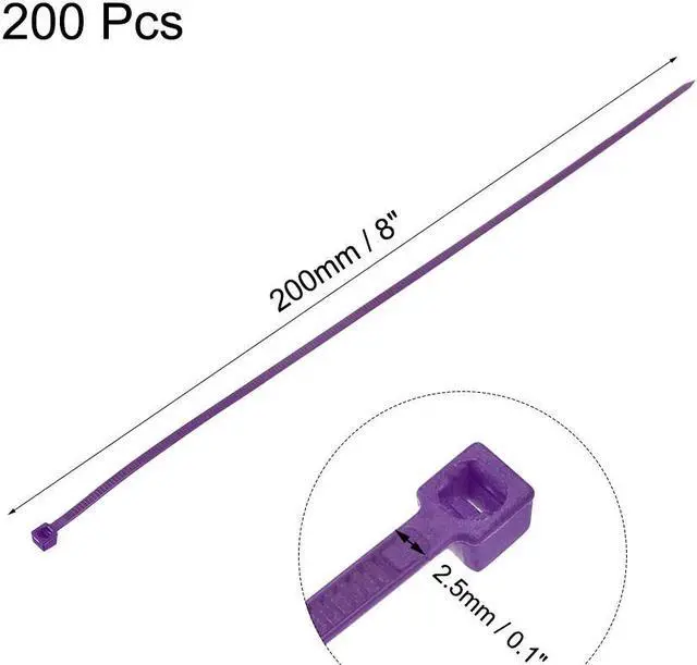 Alt view image 2 of 3 - Cable Zip Ties 200mmx2.5mm Self-Locking Nylon Tie Wraps Purple 200pcs