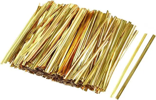 Main image of Metallic Twist Ties 2.4 Inches Quality Plastic Closure Tie for Tying Gift Bags Art Craft Ties Manage Cords Golden 500pcs