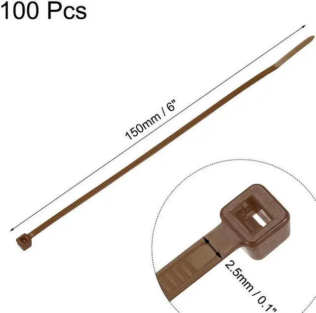 Alt view image 2 of 3 - Cable Zip Ties 150mmx2.5mm Self-Locking Nylon Tie Wraps Brown 100pcs