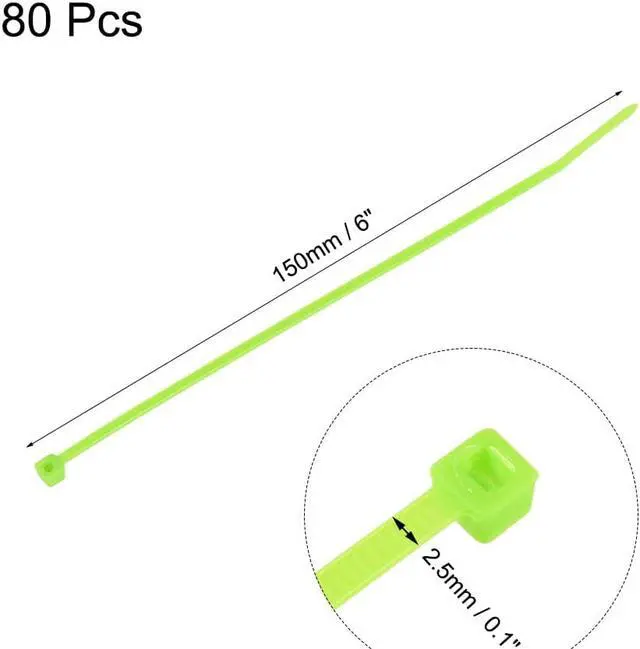 Alt view image 2 of 3 - 80pcs Cable Zip Ties 6 Inch x 0.1 Inch Self-Locking Nylon Tie Wraps Fluorescent Green