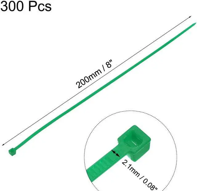 Alt view image 2 of 3 - Cable Zip Ties 200mmx2.1mm Self-Locking Nylon Tie Wraps Green 300pcs