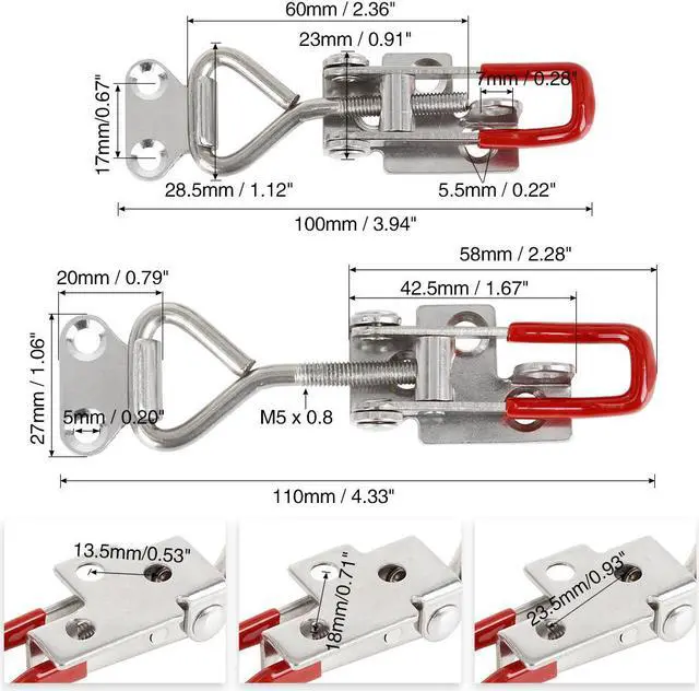 Alt view image 2 of 6 - 2pcs Stainless Steel Car Adjustable Pull Toggle Clamp Latch Hasp with Hole 100Kg 220Lbs