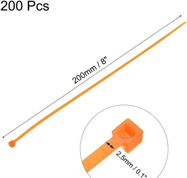 Alt view image 2 of 3 - Cable Zip Ties 200mmx2.5mm Self-Locking Nylon Tie Wraps Orange 200pcs