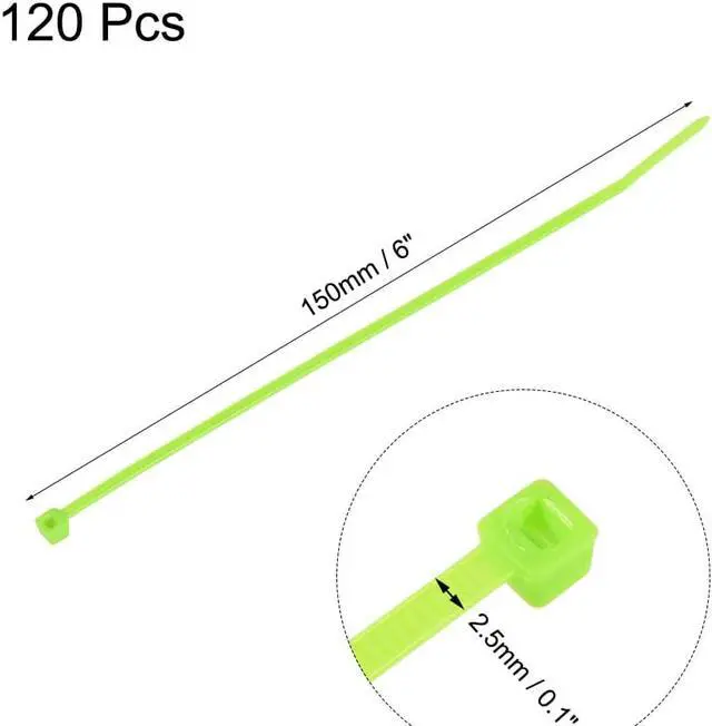 Alt view image 2 of 3 - 120pcs Cable Zip Ties 6 Inch x 0.1 Inch Self-Locking Nylon Tie Wraps Fluorescent Green