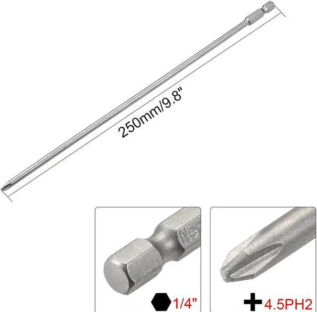 Alt view image 2 of 4 - 1/4-Inch Hex Shank 250mm Length Phillips 4.5PH2 Magnetic Screw Driver S2 Screwdriver Bits