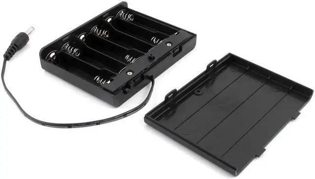 Main image of 2.1 x 5.5mm Male 6 Capacity 9V Plastic Case Box Holder w Cover for AA Battery