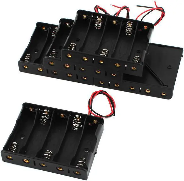 Main image of 5 Pcs 5 x 1.5V AA Battery Box Case Clip Holder with 6" Lead Black