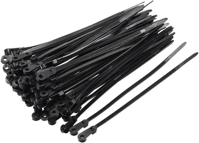 Main image of Mount Head Cable Zip Ties 6 Inch Screw Hole Nylon Wire Strap Black 80pcs