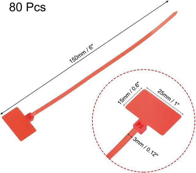 Alt view image 2 of 3 - Cable Zip Ties 6 Inch Label Tag Mark Self-Locking Nylon Wire Strap Red 80pcs